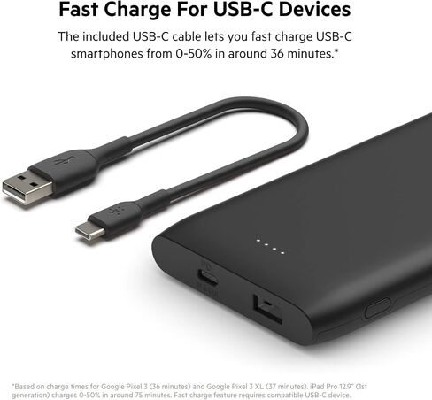 بنك طاقة Belkin USB-C PD 10K (شاحن محمول سريع الشحن مع منافذ USB-C + منافذ USB، سعة 10000 مللي أمبير في الساعة) حزمة بطارية لهاتف Galaxy وPixel وiPhone المزيد in Kuwait