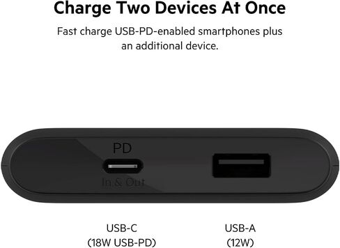 بنك طاقة Belkin USB-C PD 10K (شاحن محمول سريع الشحن مع منافذ USB-C + منافذ USB، سعة 10000 مللي أمبير في الساعة) حزمة بطارية لهاتف Galaxy وPixel وiPhone المزيد in Kuwait