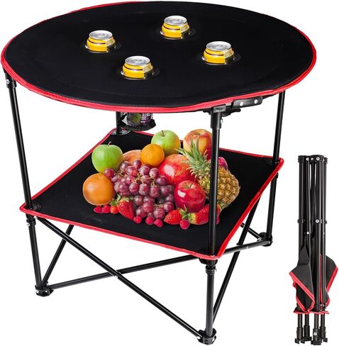 طاولة تخييم محمولة من SOUJOY، طاولة نزهة قابلة للطي، طاولات شاطئ للسفر مقاومة للماء من القماش مع 4 حامل أكواب للشواء في الهواء الطلق وصيد الأسماك ونيران المخيمات والتخييم in Kuwait