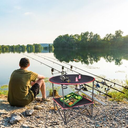 طاولة تخييم محمولة من SOUJOY، طاولة نزهة قابلة للطي، طاولات شاطئ للسفر مقاومة للماء من القماش مع 4 حامل أكواب للشواء في الهواء الطلق وصيد الأسماك ونيران المخيمات والتخييم in Kuwait