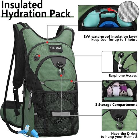 NONSAR Hydration Backpack, Hiking Backpack with 3L Water Bladder, Insulated Water Backpack for Women, Men, Kids, Keep Liquids Cool Up to 5 Hours, Daypack for Hiking, Running, Climbing, Cycling in Kuwait