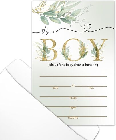 Greenery Orange Baby Shower Party Invitations with Envelopes Set of 25, Little Cutie Double-Sided Fill-In Invites for Gender Reveal Baby Announcement, Baby Shower Party Supplies Decorations - A012 in Kuwait