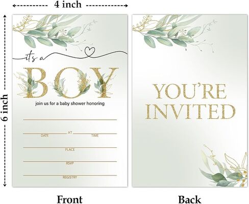 Greenery Orange Baby Shower Party Invitations with Envelopes Set of 25, Little Cutie Double-Sided Fill-In Invites for Gender Reveal Baby Announcement, Baby Shower Party Supplies Decorations - A012 in Kuwait