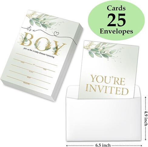 Greenery Orange Baby Shower Party Invitations with Envelopes Set of 25, Little Cutie Double-Sided Fill-In Invites for Gender Reveal Baby Announcement, Baby Shower Party Supplies Decorations - A012 in Kuwait