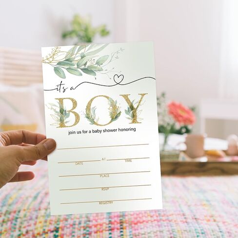Greenery Orange Baby Shower Party Invitations with Envelopes Set of 25, Little Cutie Double-Sided Fill-In Invites for Gender Reveal Baby Announcement, Baby Shower Party Supplies Decorations - A012 in Kuwait