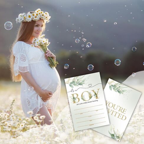 Greenery Orange Baby Shower Party Invitations with Envelopes Set of 25, Little Cutie Double-Sided Fill-In Invites for Gender Reveal Baby Announcement, Baby Shower Party Supplies Decorations - A012 in Kuwait