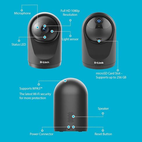 D-Link Indoor Pan & Tilt Wi-Fi Camera w/ 360 Degree View, Full 2K 1296p Resolution, Sound & Motion Detection, 2-Way Audio, Cloud & Local Recording, Night Vision (DCS-6501LH) in Saudi Arabia