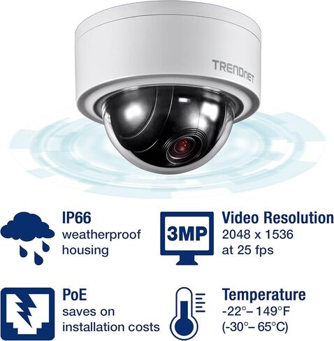 TRENDnet Indoor/Outdoor 3MP Motorized PTZ Dome Network Camera, 4x Optical Zoom, 16x Digital Zoom, Autofocus, IP66 Housing, Free iOS and Android mobile apps, ONVIF Profile S, TV-IP420P in Saudi Arabia