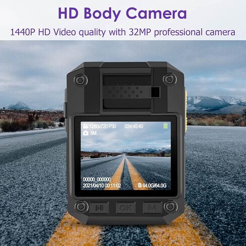 GRC 1440P Police Body Camera with Audio, 64GB Memory, Night Vision,2 Inch Display,Portable Waterproof Body Worn Camera,Premium Body Cam for Law Enforcement Recorder,Personal Use in Saudi Arabia