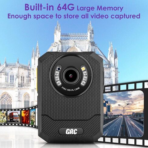 GRC 1440P Police Body Camera with Audio, 64GB Memory, Night Vision,2 Inch Display,Portable Waterproof Body Worn Camera,Premium Body Cam for Law Enforcement Recorder,Personal Use in Saudi Arabia