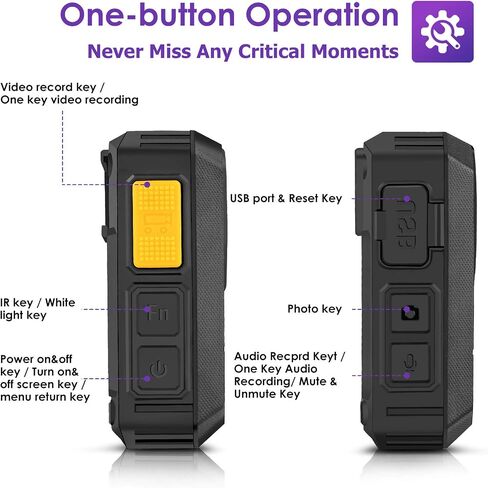 GRC 1440P Police Body Camera with Audio, 64GB Memory, Night Vision,2 Inch Display,Portable Waterproof Body Worn Camera,Premium Body Cam for Law Enforcement Recorder,Personal Use in Saudi Arabia