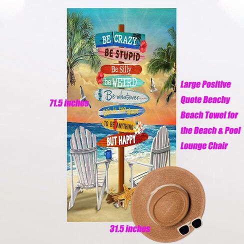 Big Microfiber Thick Terry Sports Beach Towels Vintage Beach Gifts Beach Sign Surfing Beach Towel Quick Dry Camping Towel for Pool Swim Travel Yoga Sport Hiking Gym Beach Essentials Beach Accessories in Saudi Arabia