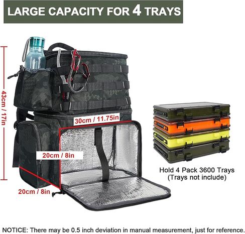 MATEIN Fishing Backpack, Tackle Storage Bag with Rod Holders & Cooler | Water Resistant Fishing Bag Fits 4 3600 Trays, Large Wide Open Tackle Box Backpack, Gifts for Fishermen in Kuwait