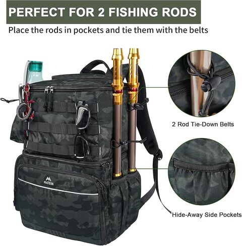 MATEIN Fishing Backpack, Tackle Storage Bag with Rod Holders & Cooler | Water Resistant Fishing Bag Fits 4 3600 Trays, Large Wide Open Tackle Box Backpack, Gifts for Fishermen in Kuwait