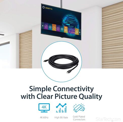 StarTech 25ft Plenum HDMI Cable, 4K 30Hz, 10.2Gbps, Male to Male (HDPMM25) in Kuwait