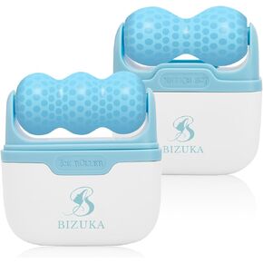 BIZUKA Travel Ice Roller for Face and Eye - Portable Face Ice Roller to Depuff Eyes, Soothe Skin - 2-in-1 Facial Rolling Skincare & Beauty Tool with Double W & V Massage Heads & Protective Case - Pink