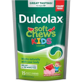 Dulcolax Kids Soft Chews Saline Laxative Watermelon Gentle Constipation Relief, Magnesium Hydroxide 1200mg, 15 Count
