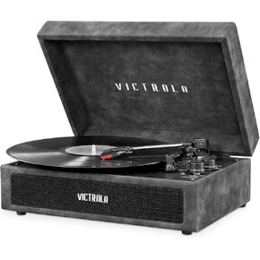 Victrola Parker Bluetooth Suitcase Record Player with 3-speed Turntable, Black