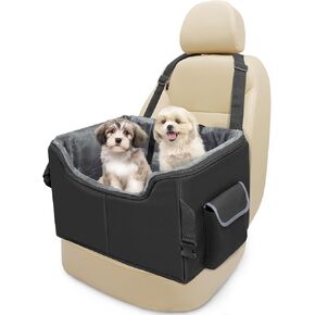 INFANZIA Dog Car Booster Seat, Elevated Pet Car Seats for Medium or 2 Small Dogs with Storage Pockets, Washable Lookout Puppy Travel Car Seat with Safety Leash for Front Back Seats