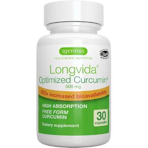 Longvida Lipidated Curcumin 500mg, Ultra Bioavailable & Sustained Action, Vegan, 30 Capsules, by Igennus