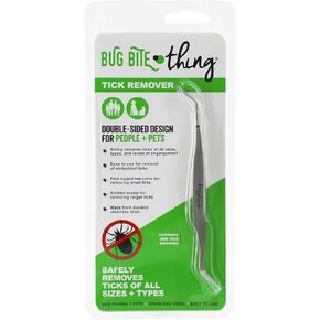Bug Bite Thing Tick Remover Tool for People & Pets, Patented Two Sided Stainless Steel Design with Fine Tipped Tweezers, Formerly Known as TickEase
