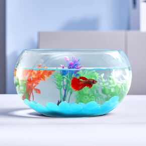 LAQUAL 2 Gallon Glass Fish Bowl with Decor, Include Fluorescent Stones & Colorful Plastic Trees, High White Glass for Clear View, Small Fish Bowl/Vase/Aquarium for Betta Fish/Goldfish, Nice Home Décor