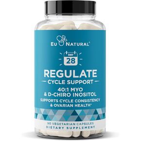Regulate Menstrual Cycle Support – Hormone Balance at Optimal 40:1 Myo-Inositol & D-Chiro Inositol – PCOS Supplement for Period Consistency, Menstrual & Ovulation Support – 90 Vegan Soft Capsules