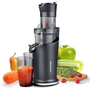 Elite Gourmet EJX017 Dynamic Masticating Slow Juicer, High Yield Cold Press Juice Extractor, Nutrient & Vitamin Dense, Whole Fruit 3" Feeding Chute, 27 Oz Cup, Powerful 200 watt, Easy Clean, Black