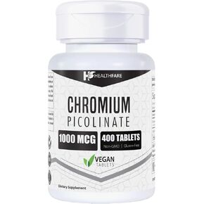 Chromium Picolinate 1000mcg | 400 Tablets | Support Carbohydrate Breakdown & Metabolism | Non-GMO and Gluten-Free by HealthFare