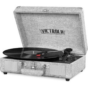 Victrola Journey+ مشغل تسجيل محمول بتقنية البلوتوث ثلاثي السرعات مع مكبرات صوت مدمجة | ترقية صوت القرص الدوار | يتضمن قلم إضافي | بني غامق in Kuwait