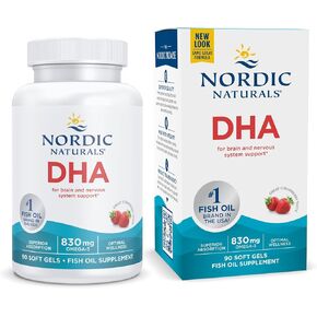 Nordic Naturals DHA, Strawberry - 180 Soft Gels - 830 mg Omega-3 - High-Intensity DHA Formula for Brain & Nervous System Support - Non-GMO - 90 Servings