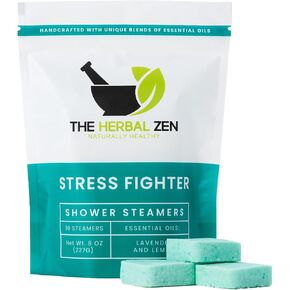 Stress Fighter Shower Steamers with Lavender and Lemon Essential Oils Handmade by The Herbal Zen for Relaxation (Pack of 10), Aromatherapy Shower Bombs, Self Care Gift, Birthday Gift for Women
