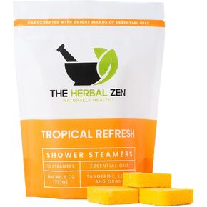 Tropical Refresh Shower Steamers with Citrus Essential Oils Handmade by The Herbal Zen for Relaxation (Pack of 10), Shower Bomb Aromatherapy, Self Care Gift, Relaxation Birthday Gift for Women