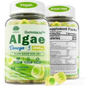 Sugar Free Algae 2000mg Omega 3 Gummies, Omega 3 Fish Oil Supplements Alternative with EPA & DHA, Multivitamin, Folate, CoQ10 & Astaxanthin, Ultimate Absorption for Eye, Brain, Joint,Vegan Plant-Based