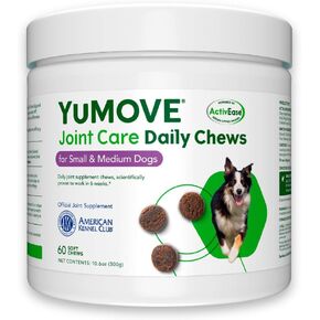 YuMOVE مضغ يومي | مكمل الورك والمفاصل للكلاب الصغيرة والمتوسطة مع الجلوكوزامين وحمض الهيالورونيك وبلح البحر الأخضر | 60 قطعة مضغ - تكفي لمدة شهر واحد