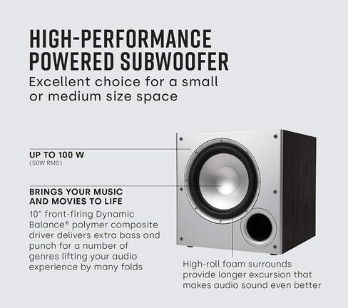 Polk Audio PSW10 Sound Floor Standing Speakers, 100W Black & Polk Audio T30 Shelf Mount Speaker, Black in Saudi Arabia