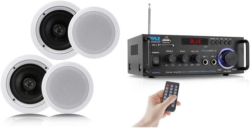 Pyle Pair 6.5" Flush Mount In-wall In-ceiling 2-Way Home Speaker System (PDIC1661RD) White and Pyle Wireless Bluetooth Stereo Power Amplifier in Saudi Arabia