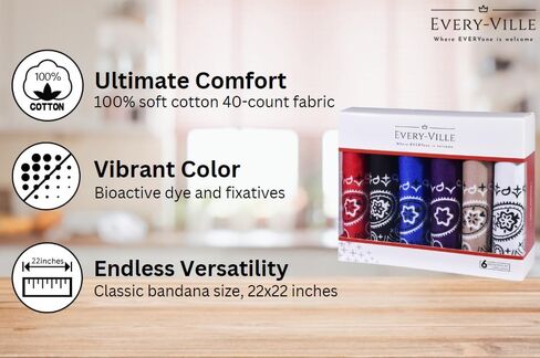مناديل للرجال، عبوة من 6 مناديل رأس رعاة البقر مصنوعة من القطن بنسبة 100% in Kuwait
