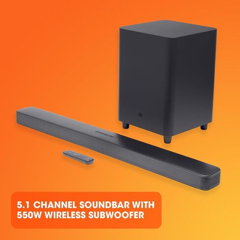 جيه بي ال بار 5.1 - ساوند بار مع محيط افتراضي مدمج، 4 كيه ومضخم صوت لاسلكي 10 بوصة (JBL2GBAR51IMBLKAM)، أسود in Kuwait
