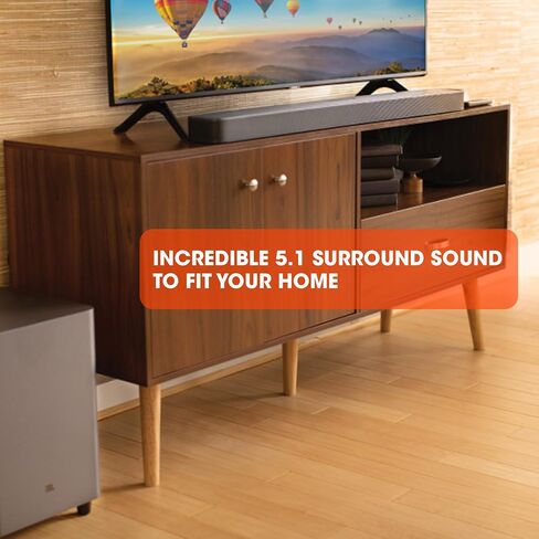 جيه بي ال بار 5.1 - ساوند بار مع محيط افتراضي مدمج، 4 كيه ومضخم صوت لاسلكي 10 بوصة (JBL2GBAR51IMBLKAM)، أسود in Kuwait