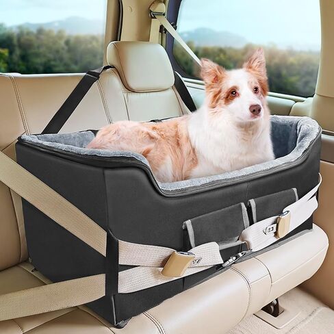 INFANZIA Dog Car Booster Seat, Elevated Pet Car Seats for Medium or 2 Small Dogs with Storage Pockets, Washable Lookout Puppy Travel Car Seat with Safety Leash for Front Back Seats in Saudi Arabia