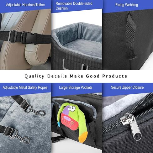 INFANZIA Dog Car Booster Seat, Elevated Pet Car Seats for Medium or 2 Small Dogs with Storage Pockets, Washable Lookout Puppy Travel Car Seat with Safety Leash for Front Back Seats in Saudi Arabia