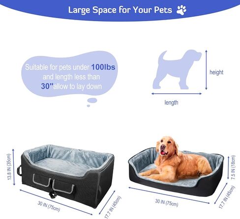 INFANZIA Dog Car Booster Seat, Elevated Pet Car Seats for Medium or 2 Small Dogs with Storage Pockets, Washable Lookout Puppy Travel Car Seat with Safety Leash for Front Back Seats in Saudi Arabia