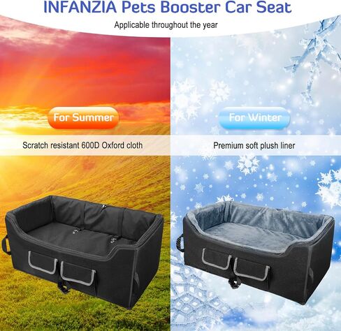INFANZIA Dog Car Booster Seat, Elevated Pet Car Seats for Medium or 2 Small Dogs with Storage Pockets, Washable Lookout Puppy Travel Car Seat with Safety Leash for Front Back Seats in Saudi Arabia
