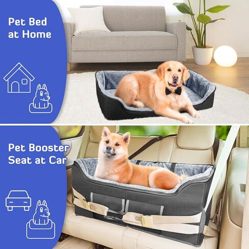 INFANZIA Dog Car Booster Seat, Elevated Pet Car Seats for Medium or 2 Small Dogs with Storage Pockets, Washable Lookout Puppy Travel Car Seat with Safety Leash for Front Back Seats in Saudi Arabia