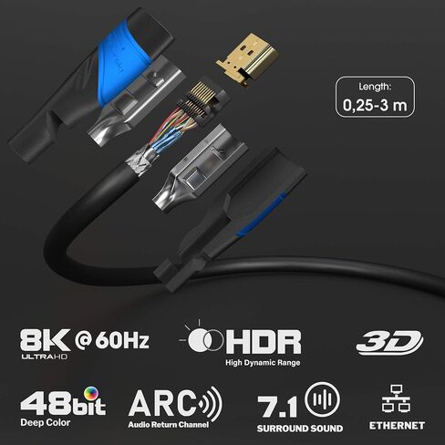 HDMI Cable 8K / 4K – 0.5ft – with A.I.S Shielding – Designed in Germany (supports all HDMI devices like PS5, Xbox, Switch – 8K@60Hz, 4K@120Hz, High Speed HDMI cord with Ethernet, black) by CableDirect in Saudi Arabia