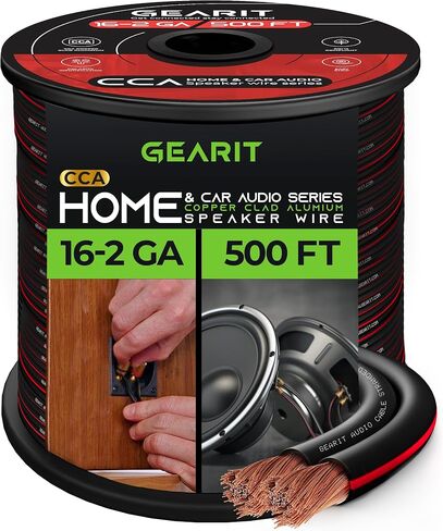 GEARit 16 Gauge Speaker Wire 500FT,16/2 Speaker Cable for Home & Car Audio | Black Speaker Wire 16 Gauge with Foot Markers,Polarity Marked,16 AWG Speaker Wires for DIY Installations(CCA,Black) in Kuwait