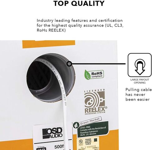 OSD Audio 14/2 Speaker Wire 14 AWG/Gauge 2 Conductor 100FT UL List in Wall Direct Burial Graded CL2/CL3 Oxygen Free Copper OFC - White in Saudi Arabia