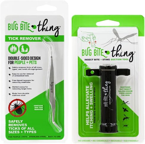 Bug Bite Thing Tick Remover Tool for People & Pets, Patented Two Sided Stainless Steel Design with Fine Tipped Tweezers, Formerly Known as TickEase in Saudi Arabia