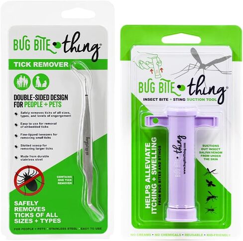 Bug Bite Thing Tick Remover Tool for People & Pets, Patented Two Sided Stainless Steel Design with Fine Tipped Tweezers, Formerly Known as TickEase in Saudi Arabia